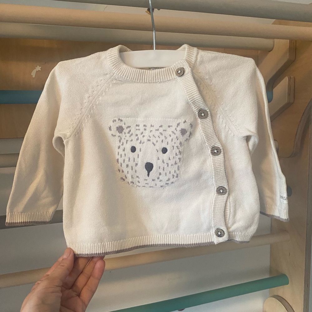 Newbie (Jacadi/Bonpoint style) Cream Bear Button-Up baby Sweater